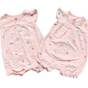 Carters 3M Twin Girls Matching Pink Rompers x 2